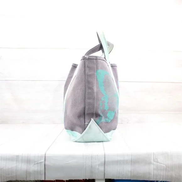 Vintage LL Bean Boat & Tote Canvas Butterfly Print Bag Navy Teal Rare USA Made - Picture 4 of 9